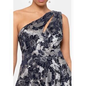 Betsy & Adam Black and White Floral One-Shoulder Dress